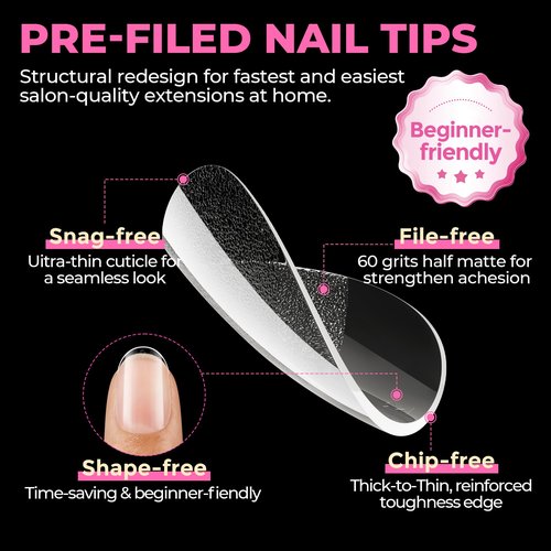 UNA GELLA Oval Nail Tips Exra Short 504PCS Pre-shape Gel Oval Almond Nail Tips for Women DIY Salon Round Almond Press On Nails Full Cover Clear Fake Acrylic Tips 12 Sizes