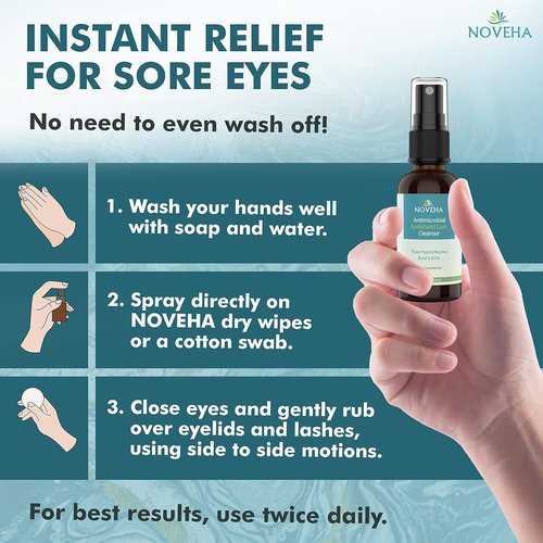 NOVEHA Eyelid Cleanser - Fast-Acting Stye Treatment & Soothing Relief | Gentle Hypochlorous Acid Spray (1oz)