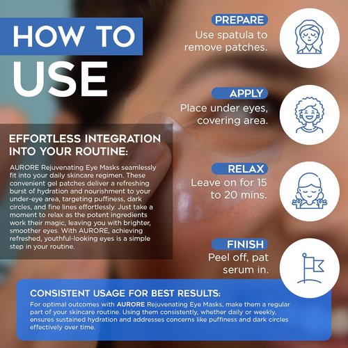 AURORE Under Eye Patches - Hydrating Hyaluronic Acid & Collagen Formula for Dark Circles | 30 Pairs (60 Gel Patches)