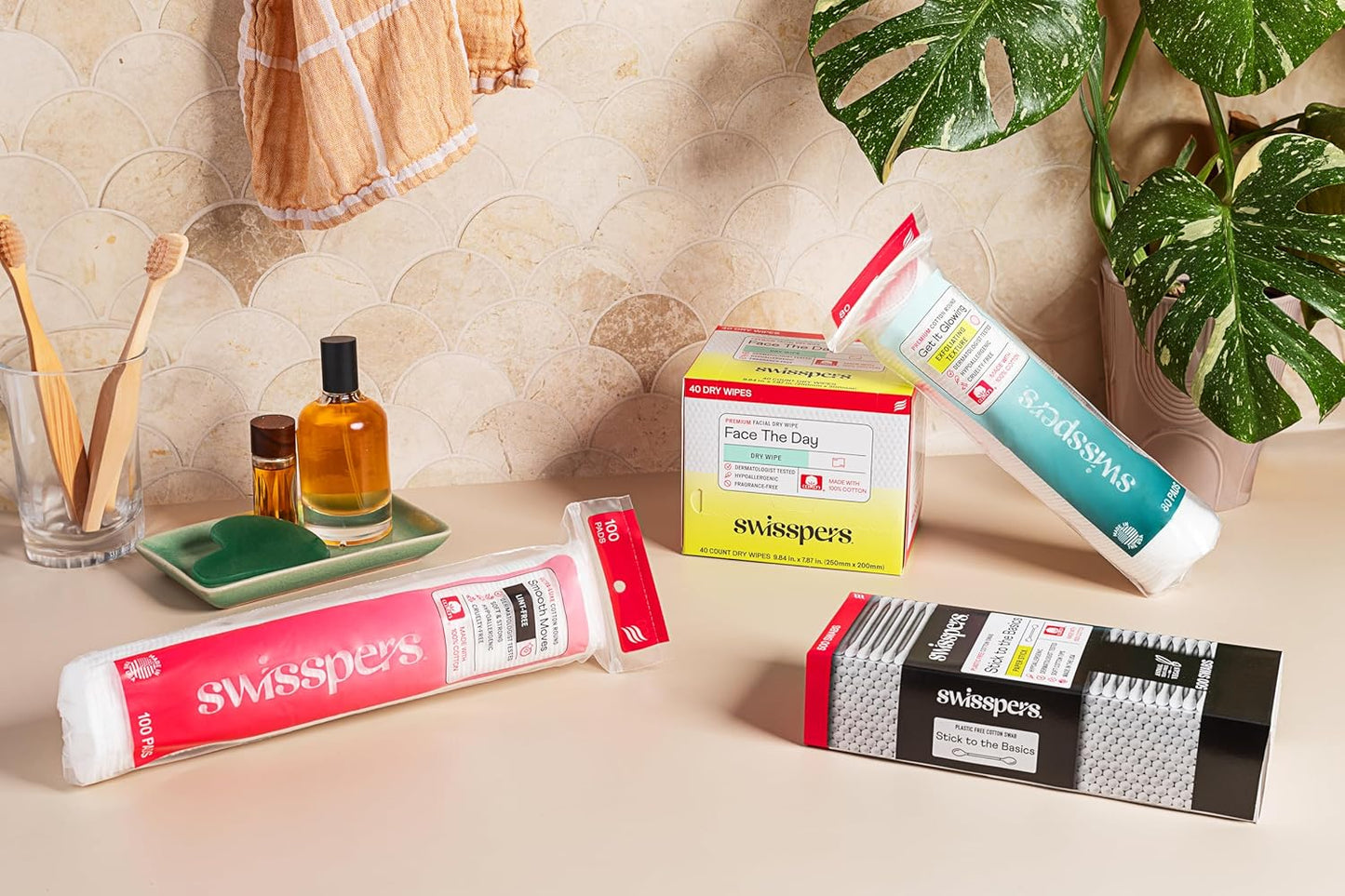 Swisspers Cotton Swabs - 100% Cotton Double-Tipped Travel Size | 6-Pack with 300 Swabs Total