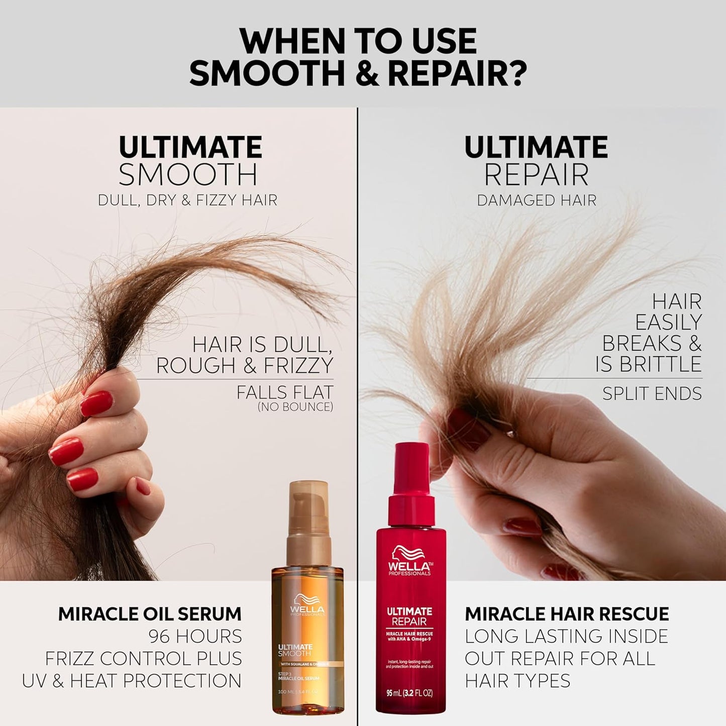 Wella Professionals Ultimate Smooth Shampoo, Conditioner & Miracle Hair Oil Bundle - Nourishes & Adds Shine for Dry, Frizzy Hair | Color Safe
