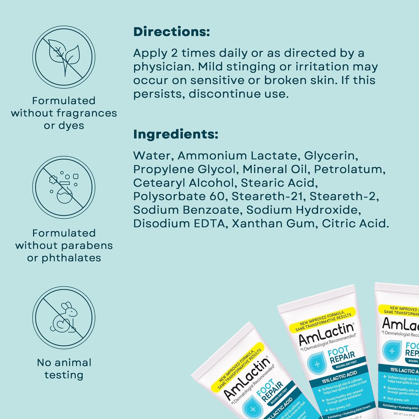 AmLactin Foot Repair Cream - Therapeutic Moisturizer for Dry, Cracked Heels - 15% Lactic Acid AHA - 3 oz