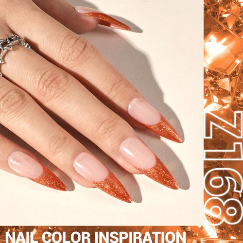 MelodySusie Burnt Orange Glitter Gel Nail Polish,0.5fl oz Pumpkin Shimmer Soak Off UV LED Orange Glitter Gel Polish Gift for Women Nail Art Manicure Salon DIY Nail Design Decoration at Home-z168