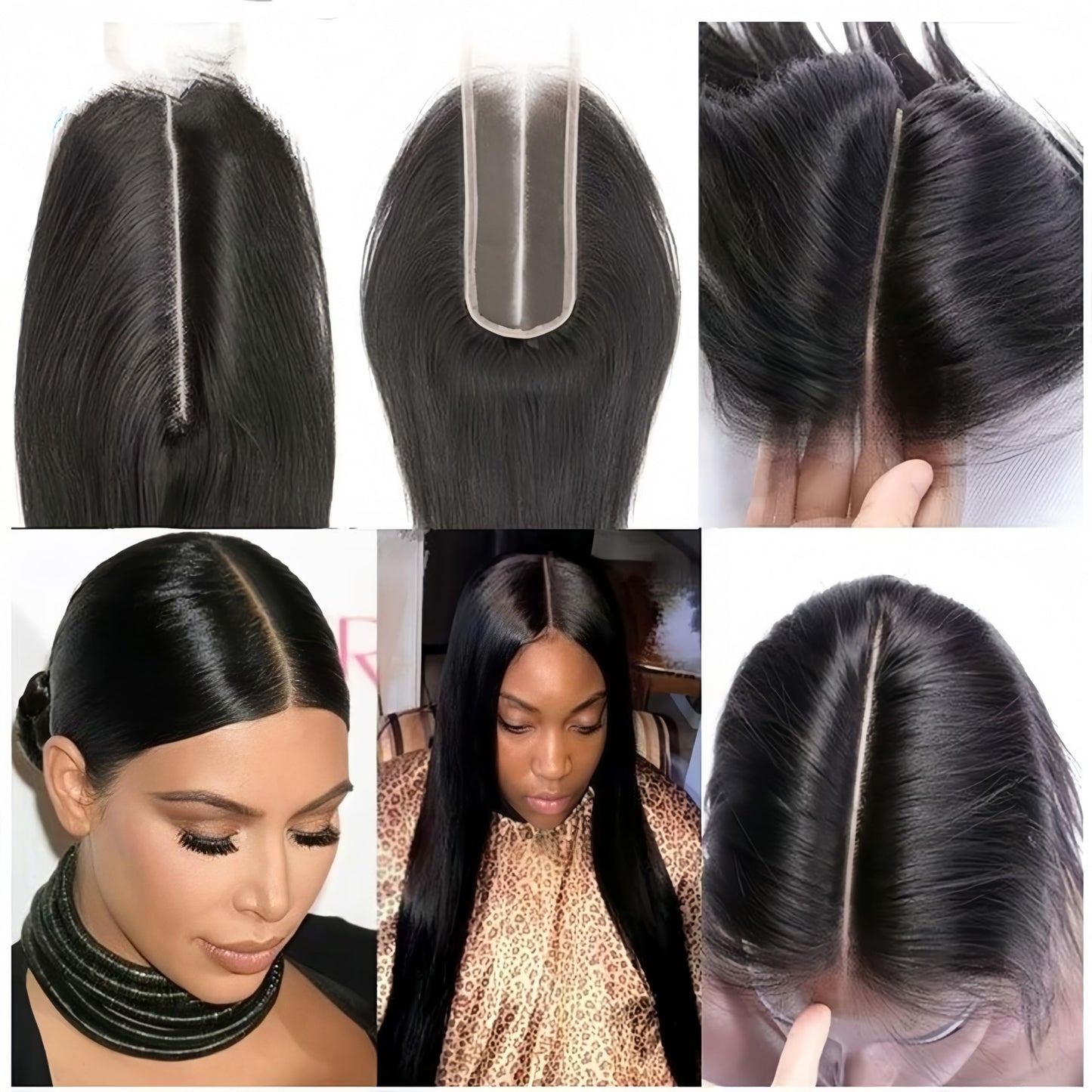 Brazilian 2x6 Lace Closure Kim K Closure Straight Brazilian Human Hair Lace Closure Remy Hair Deep Middle Part Closure(12 inch)