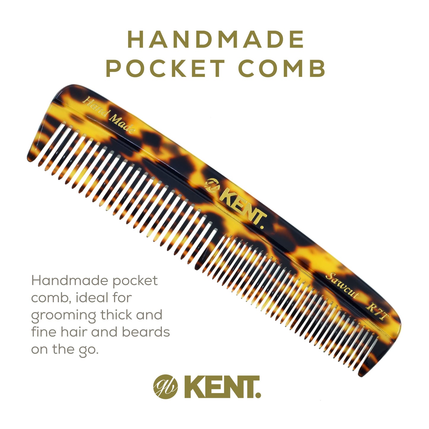 KENT Hair Comb, Fine and Wide Tooth Handmade Pocket Comb for Men, Best Beard Comb and Mustache Comb for Grooming and Styling, Sawcut Kent Comb Made in England, 3 Pack (Yellow Tokyo)