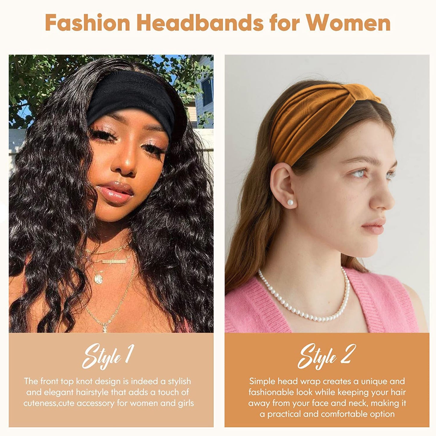 Yeshan Women's Wide Boho Knotted Non-Slip Turban Headwraps - Stretchy Bandeau Hair Bands for Sports, Yoga, Workouts, Pack of 8