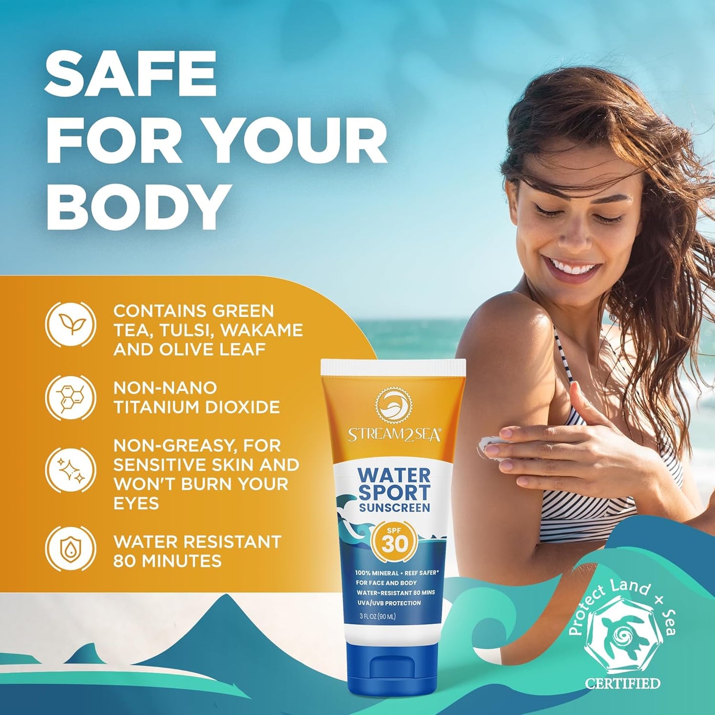 STREAM 2 SEA SPF 30 Biodegradable Mineral Sunscreen - Non-Greasy, Moisturizing, Reef Safe | 3 Fl Oz