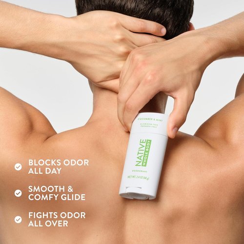 Native Whole Body Deodorant Stick - 72 Hour Odor Protection, Aluminum Free | Cucumber & Mint, Naturally Derived Ingredients