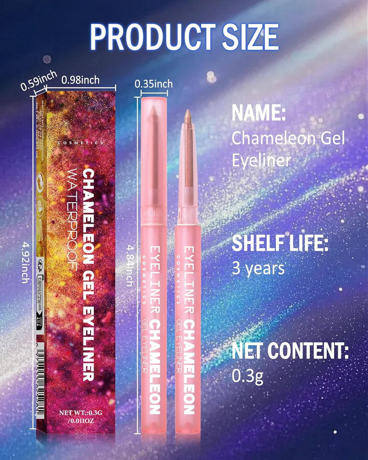 Skiennix Multichrome Gel Eyeliner - Pink Shifting Glitter, Waterproof & Long-Lasting Holographic Eye Makeup Pen