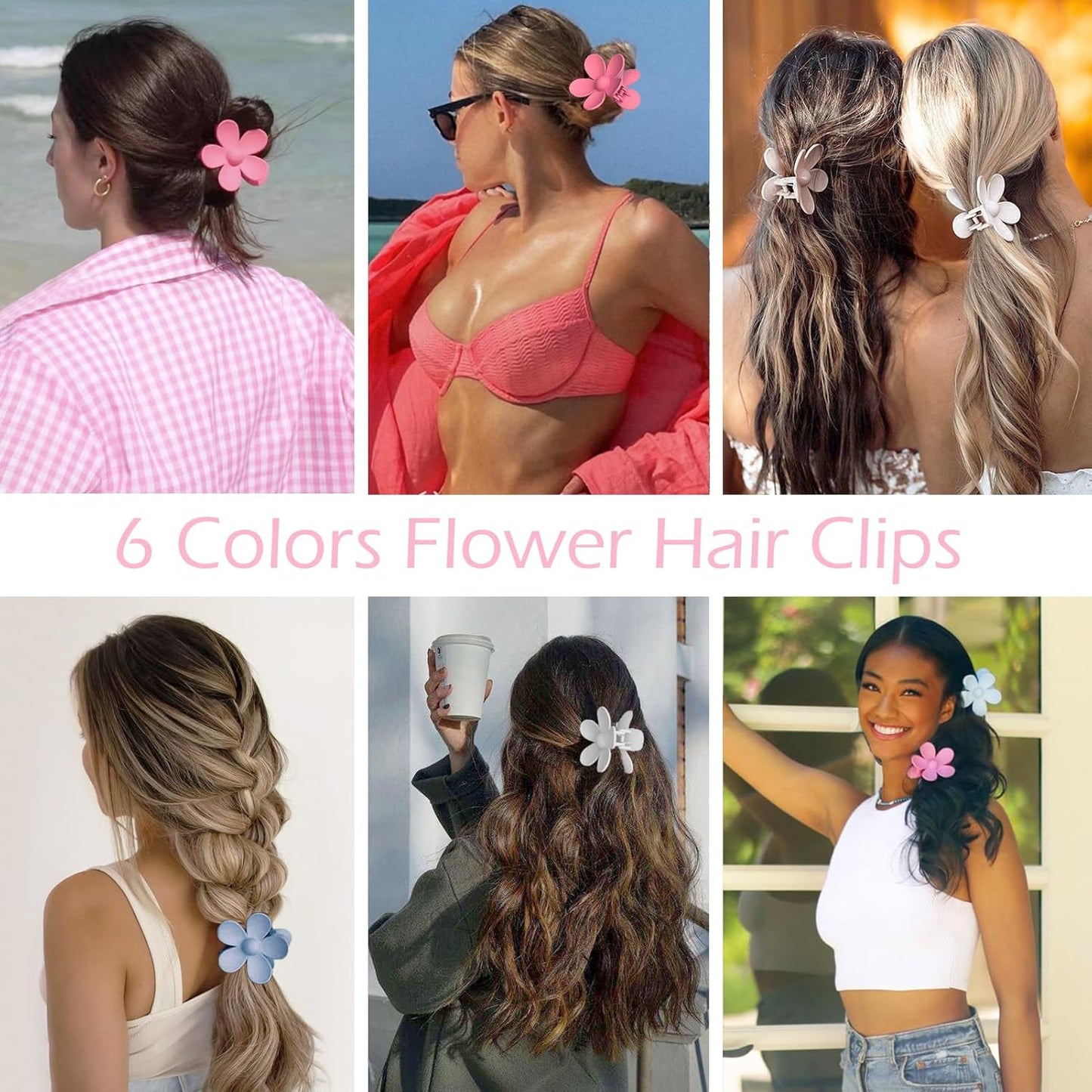 Flower Hair Clips 6 PCS Flower Claw Clips Daisy Clips for Women Matte Large Claw Clips Strong Hold Jaw Clamps Hair Accessories for Thick Hair 6 Colors