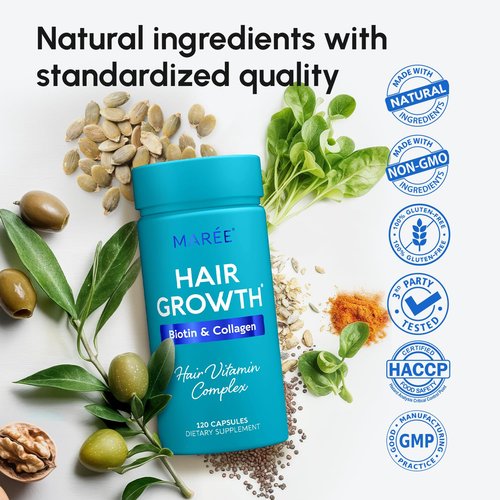 MAREE Hair Growth Vitamins - Biotin & Collagen Complex for Thicker, Faster Hair Growth - 120 Pills