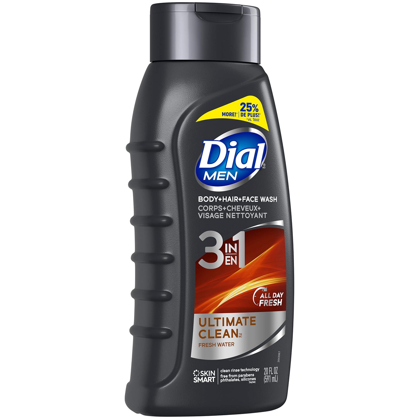 Dial Men 3in1 Body, Hair and Face Wash, Ultimate Clean, 20 fl oz , 4 Count (Pack of 1)