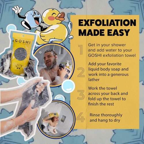 GOSHI Exfoliating Shower Towel - Durable Washcloth for All Skin Types - Made in Japan