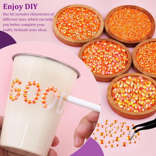 Resin Jelly Rhinestones for Crafting with B7000 Jewelry Glue, 1 Box Orange AB Flatback Crystal with 3Pcs 10ml Glue, Bedazzling Non Hotfix Gems for DIY Tumblers Clothing Shoes Manicure
