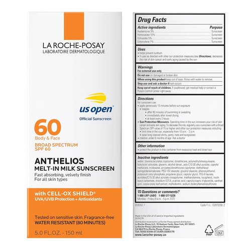 La Roche-Posay Anthelios Melt-In Milk Sunscreen SPF 60 - Lightweight, Oil-Free Protection for Body & Face
