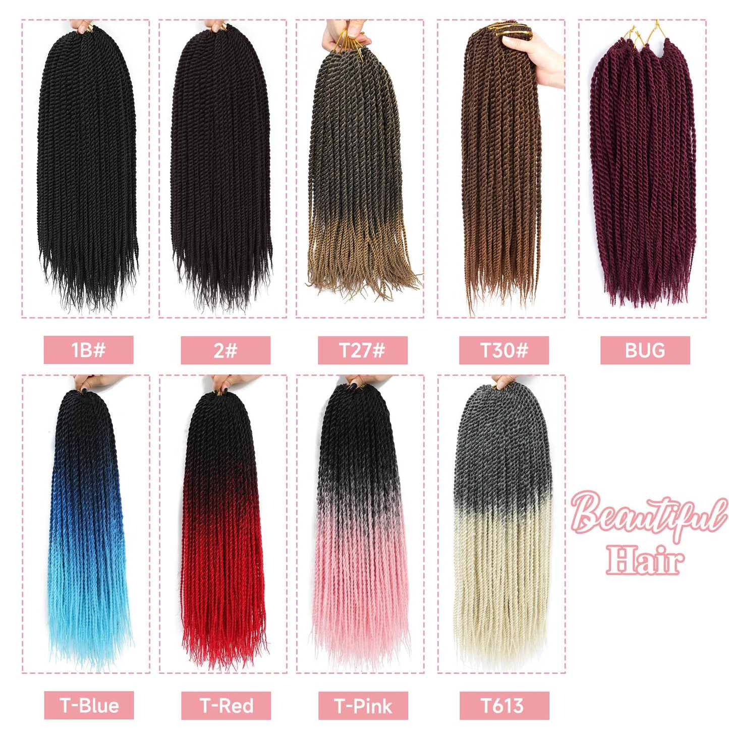 BEFUNNY Senegalese Twist Crochet Hair-8 Packs 18 Inch Two Tone Senegalese Twist Crochet Braids For Women Human Hair,Black/Brown Pre Looped Crochet Braids, Synthetic Twist Crochet Hair (18in,T1B/30#)