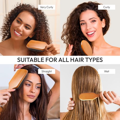 RED Premium Evergreen Wooden Paddle Brush - Detangling Hair Brush for All Hair Types (Oval)