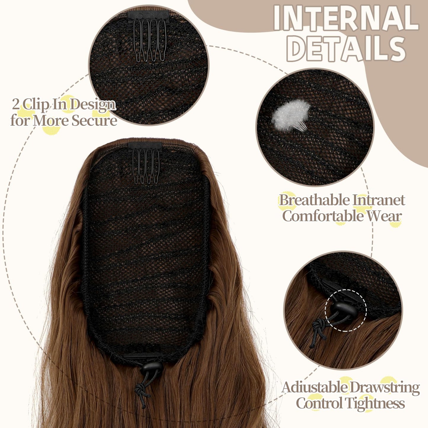 Fanguilar Ponytail Extension 24 Inch Long Curly Wavy Drawstring Ponytail Extension Synthetic Hair Extensions Ponytail for Women Daily Use Light Brown