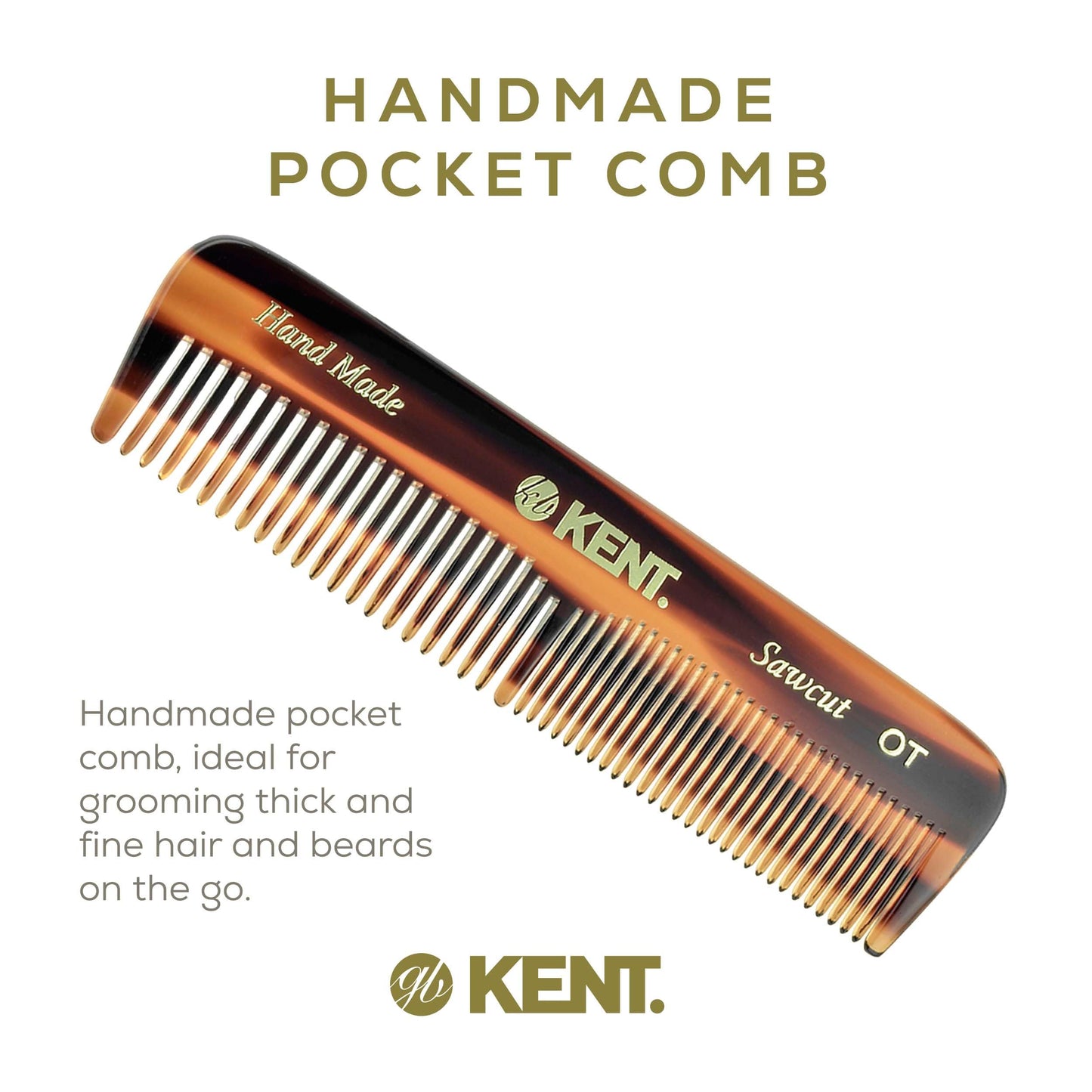 Kent OT Kent Pocket Comb 4.4" Fine Tooth Comb and Wide Tooth Comb - Handmade Hair Comb for Men for Travel Hair Combs, Beard Comb and Mustache Comb - Combs for Women and Kids, Saw Cut and Hand Polished