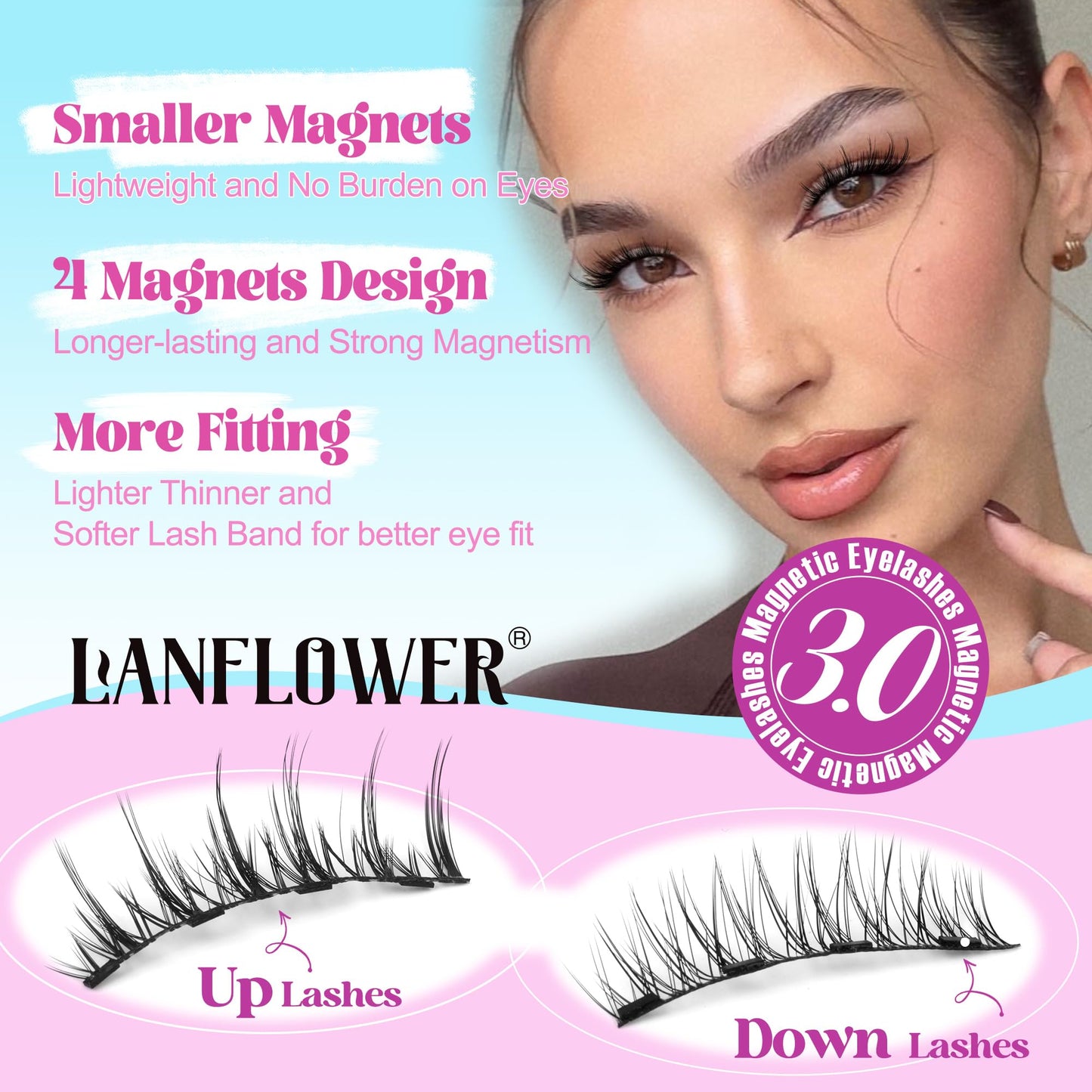 Magnetic Eyelashes without Eyeliner Reusable Magnetic Eyelashes Natural Look Magnetic Eyelashes with Applicator Manga Lashes with Magnets Wispy Magnetic Lashes by Lanflower