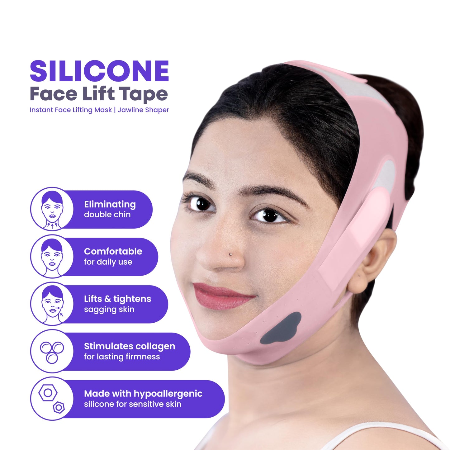 OORSE Silicone V Line Face Lifting Mask with Adjustable Double Chin Strap for Women