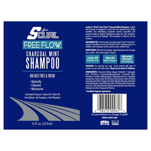 Luster's SCurl Charcoal Mint Shampoo - Refreshing Cleanse for Curly Hair | 12 oz