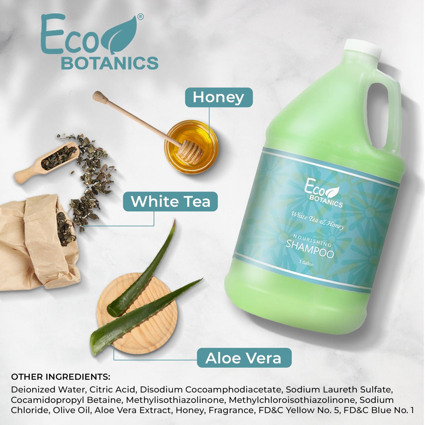 1-Shoppe Terra Pure Eco Botanics Natural Shampoo with Raw Honey & White Tea | Gallon Jug Bulk Toiletries for Airbnb, Vacation Rentals, and Home Bathroom | Refill for Soap Dispensers