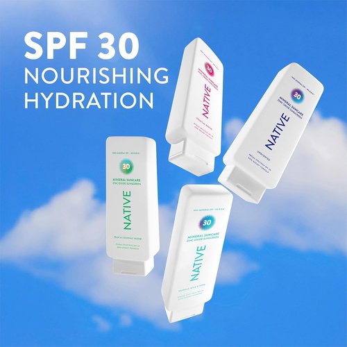 Native Sunscreen Lotion SPF 30 - Unscented Mineral Zinc Oxide for Face & Body, Vegan, 7 oz