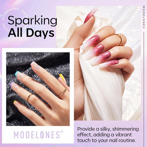 modelones Glitter Gel Nail Polish Top Coat, Rainbow Confetti Gel Top Coat with Scattered Sparkle Shimmer Sequins, Soak Off Long Lasting High Glossy Finish Home Salon DIY Manicure Nail Art