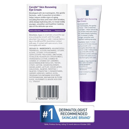 CeraVe Skin Renewing Eye Cream - Anti-Wrinkle Formula with Peptides, Caffeine & Niacinamide | Paraben-Free, Ophthalmologist Tested