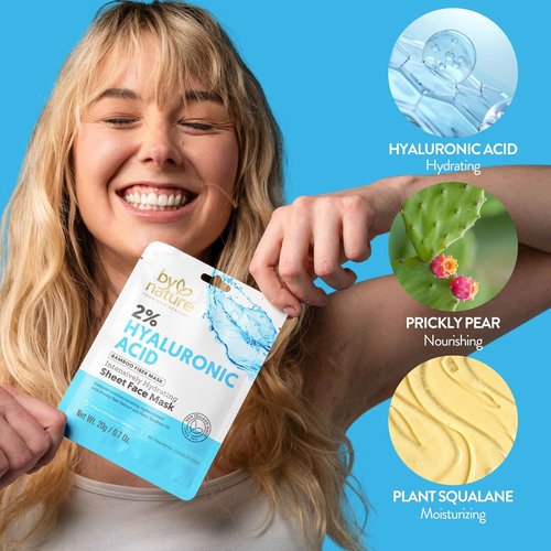 By Nature 2% Hyaluronic Acid Face Mask - Hydration Boost for Dry & Sensitive Skin | Pack of 12