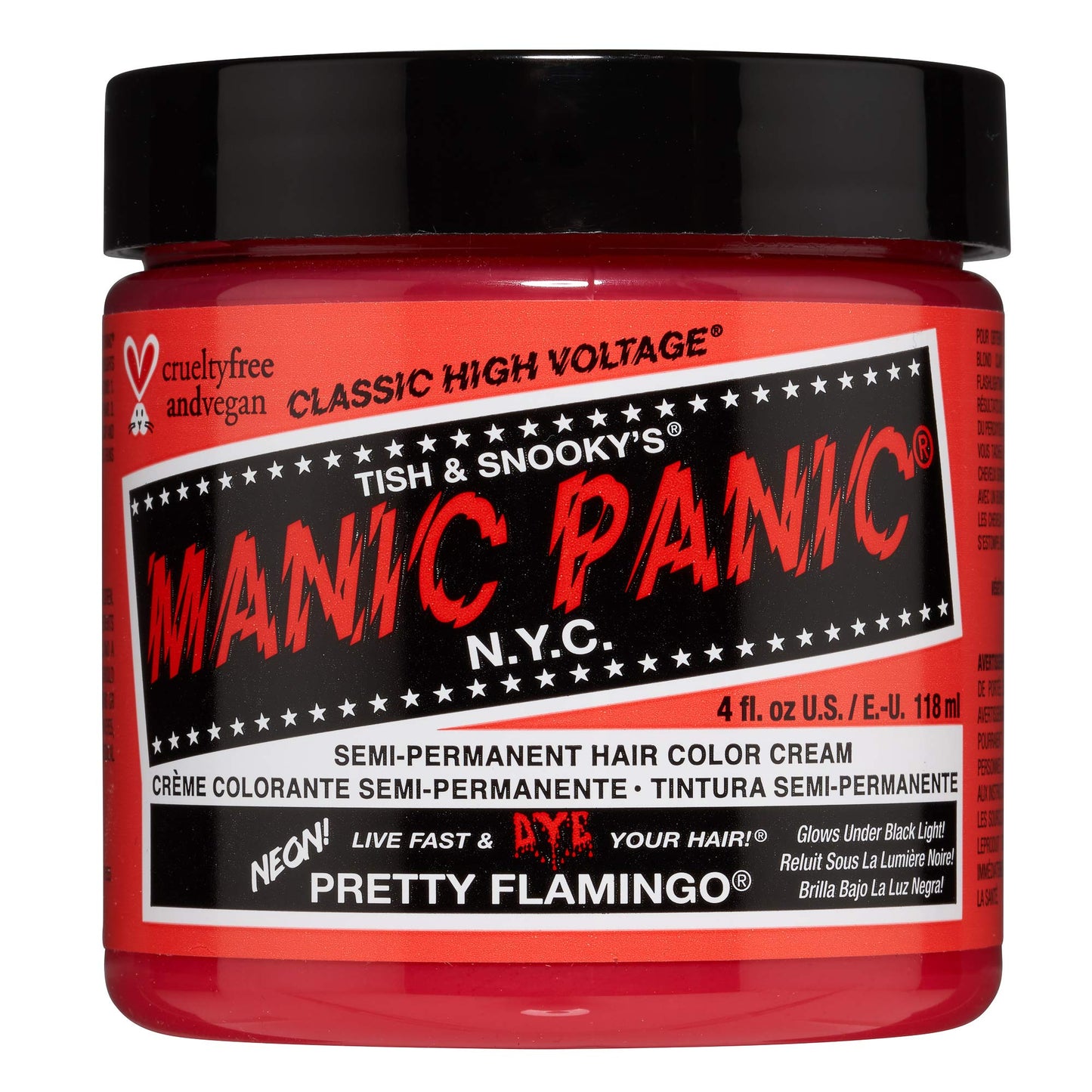 MANIC PANIC Pretty Flamingo Hair Dye - Classic High Voltage - Semi Permanent Hair Color - Warm Pink w/Orange Tint - Glows in Blacklight – Vegan, PPD & Ammonia Free - For Hair Coloring on Men & Women