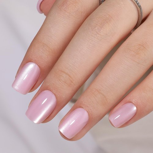 WAFOLOZE Pink Gel Press On Nails Square - Short Fake Nails With Glue, 16 Sizes, 32Pcs Reusable Soft Artificial Tips Kit