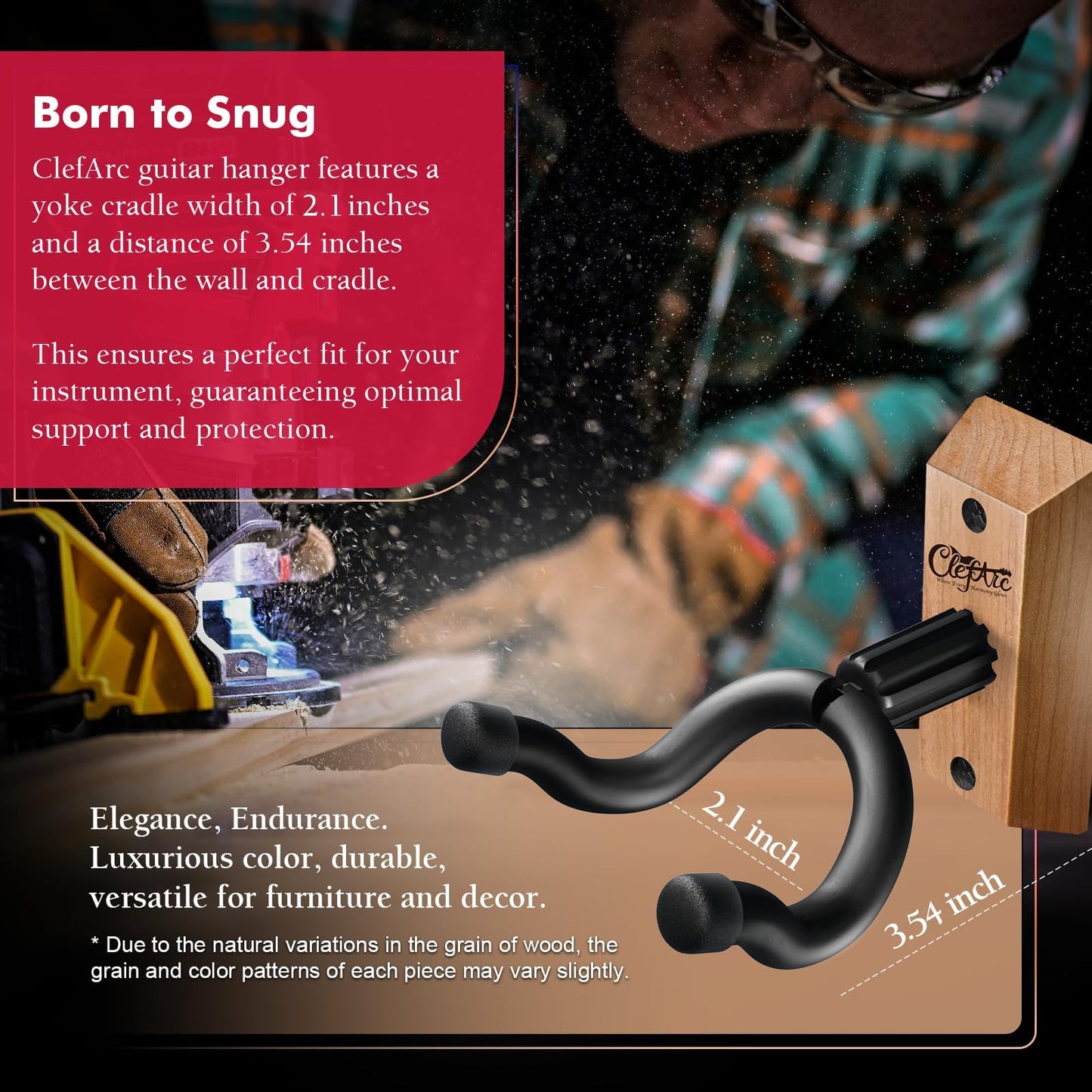 Guitar Wall Mount - Ashwood Hardwood Guitar Wall Hangers, Guitar Picks, Pick Holder, Guitar Accessories, U-Shape Hardwood Guitar Hanger, Gifts for Guitarists, with 6 Assorted Guitar Picks