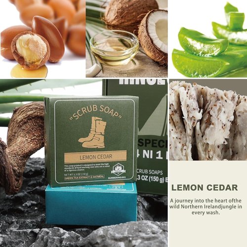 Rinse & Robust Men's Bar Soap Gift Set - Moisturizing & Exfoliating Cleansing Bars | 4 Scents, 5.3 oz Total