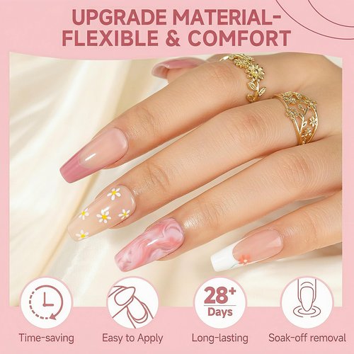 UNA GELLA Medium Coffin Nails Tips 504pcs - Gel Nail Tips Coffin Acrylic Full Cover Pre-buff Soft Gel Nail Tips Half Matte For Nail Extension Home DIY Salon 12 Sizes