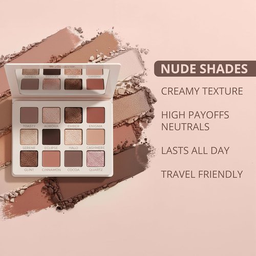 Lamora Nude Eyeshadow Palette - 12 Versatile Soft Pink Rose Shades | Ultra-Blendable Matte & Shimmer Finishes