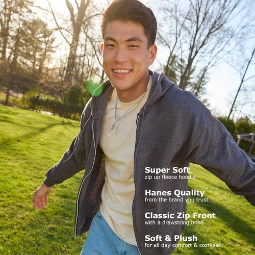 Hanes Men's Zip-Up Hoodie - EcoSmart Fleece Full-Zip Sweatshirt for Ultimate Comfort