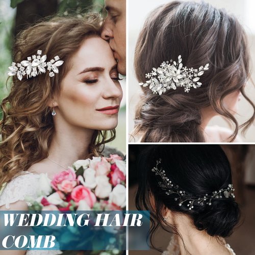 44 Pieces Wedding Hair Accessories - Faux Pearl, Crystal, Rhinestone Hair Combs, Clips and Floral Pieces for Bride and Bridesmaid (Elegant Style)