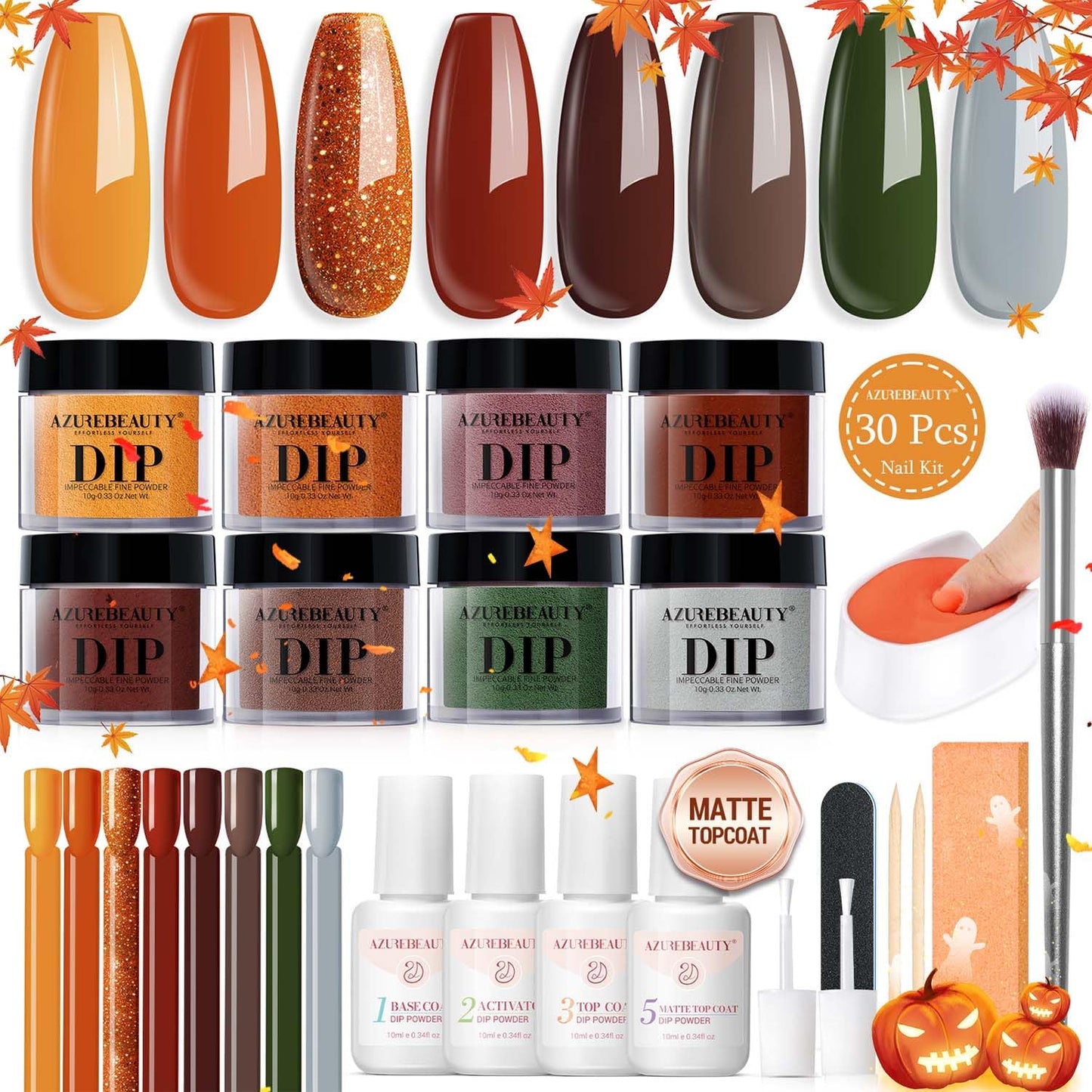 AZUREBEAUTY Dip Powder Nail Starter Kit with Matte Coat, 8 Hot Pink Glitter Neon Summer Color, Dipping Powder Liquid Set with Base/Top Coat/ Activator/10 Nail Sticks Salon at Home