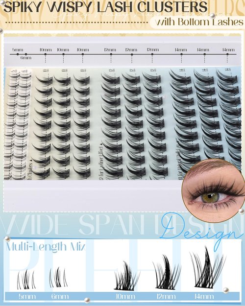 Fairy Lash Clusters Kit Wispy Eyelashes 10/12/14mm Natural Eyelash Extensions Kit Airy Cute Cluster Lashes with Bottom Lashes Manga eyelash Clusters Kit with Lash Bond and Seal, Tweezers by Pleell