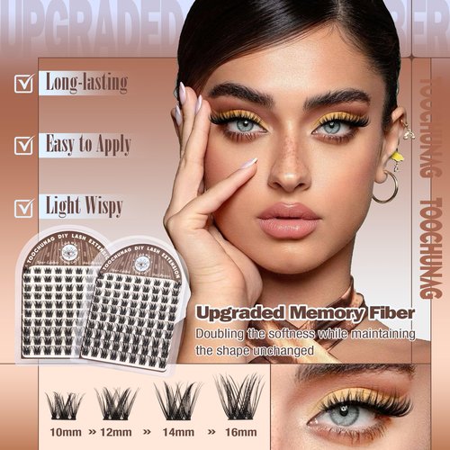 Wispy Lash Clusters Natural Cluster Eyelash Extensions D Curly Individual Lashes Volume False Eyelash Clusters 10-16mm Soft Lashes Clusters with Thin Band DIY Lash Extension at Home by TOOCHUNAG