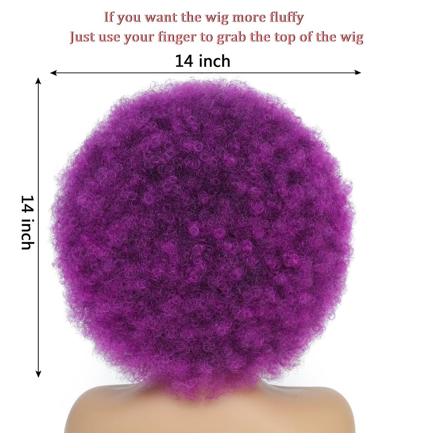 JSDshine 70s Afro Kinky Curly Wig For Women, Purple, Synthetic Fibers, Soft, Bouncy, Natural Looking, With Bangs