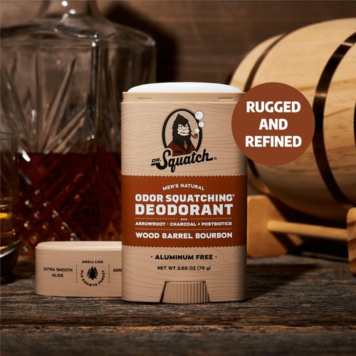 Dr. Squatch Natural Men’s Deodorant – Aluminum Free Natural Deodorant Men with Charcoal & Postbiotics for 72-Hour Odor Protection – Wood Barrel Bourbon, 2.65oz Stick (3-Pack)