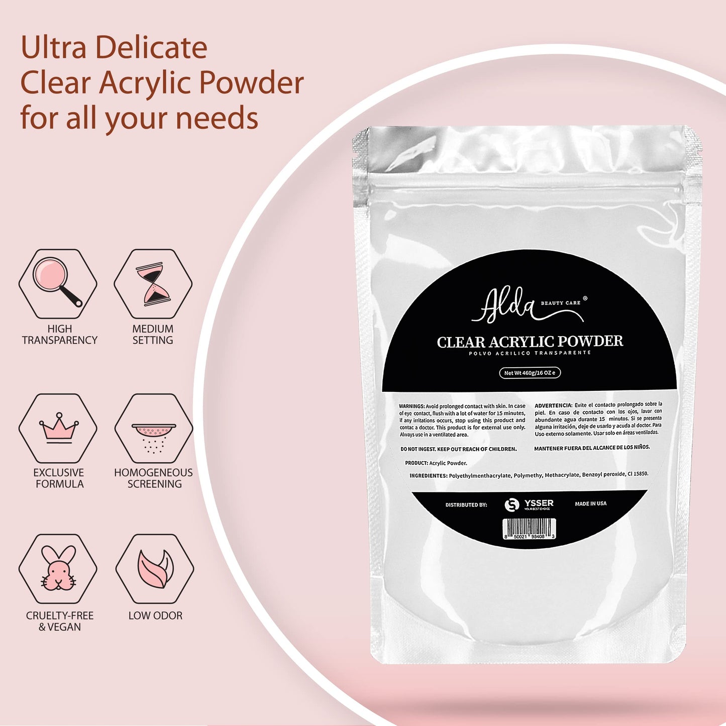 YSSER Alda Acrylic Powder Professional Acrylic Nail System 16oz Clear (Clear)