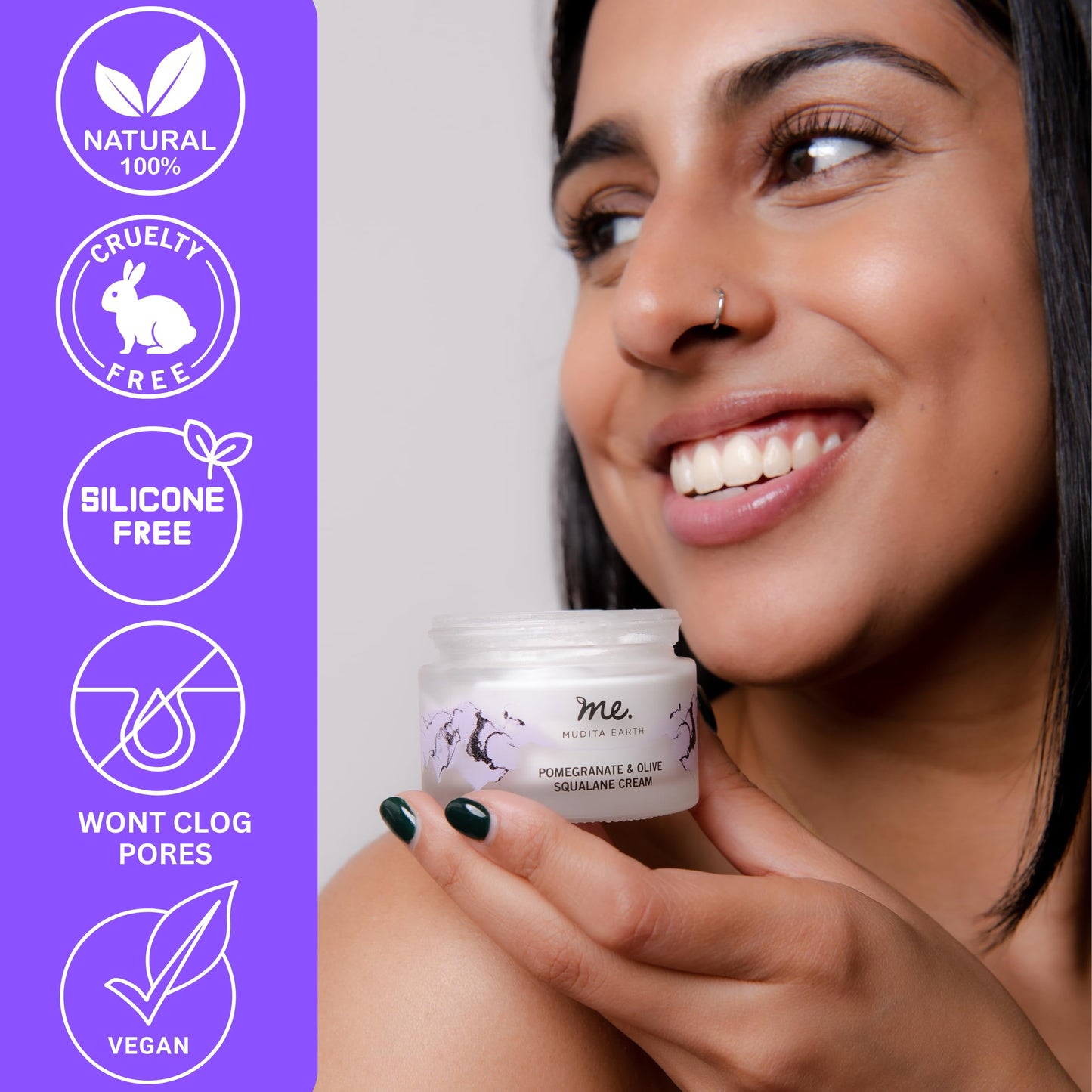 Mudita Earth Pomegranate & Olive Anti Aging Skin Cream, Rich Moisturizer for Aging and Dry Skin, Pure Glow Cream with Hyaluronic Acid, Squalane for Dark Spots & Hyperpigmentation