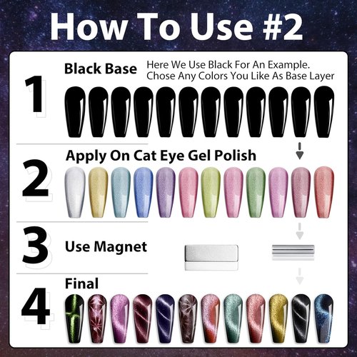 Clara Colors Cat Eye Gel Nail Polish Set - 12 Holographic Glitter Shades with 2 Magnet Sticks | DIY Home Manicure