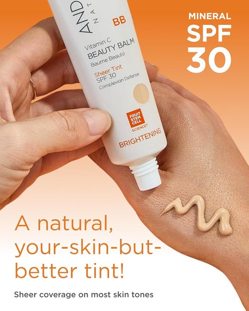 Andalou Naturals Vitamin C BB Beauty Balm SPF 30 - Sheer Tint 2-in-1 BB Cream & Mineral Sunscreen - 2 fl oz