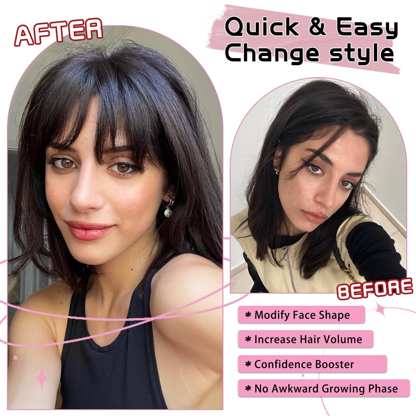 MORICA Bangs Hair Clip, 360° 3D Cover Clip in Bangs 100% Real Human Hair Toppers with Bangs,Hair pieces Clip on Bangs for Women Fake Bangs for Daily Wear (Brown Black, 5×7 3D Bangs)
