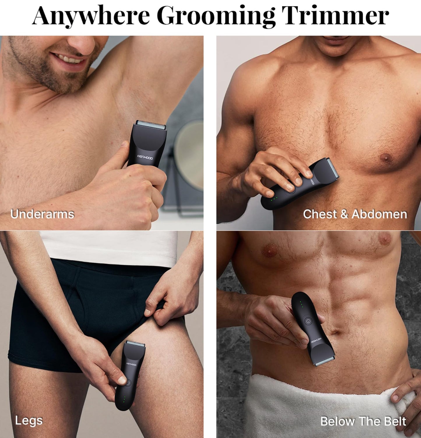 MENHOOD Grooming Trimmer 1.0 – Groin & Body Shaver for Men with Skin-Friendly Ceramic Blade & IPX6 Water Protection – Snag-Free Ball Shaver with 150-Minute Run Time